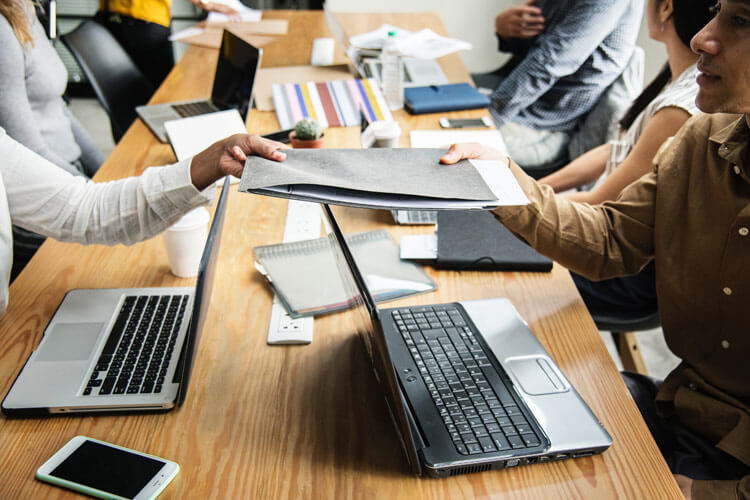 Office table with laptops