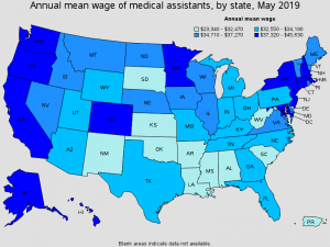 annual mean wage of medical assistants by state